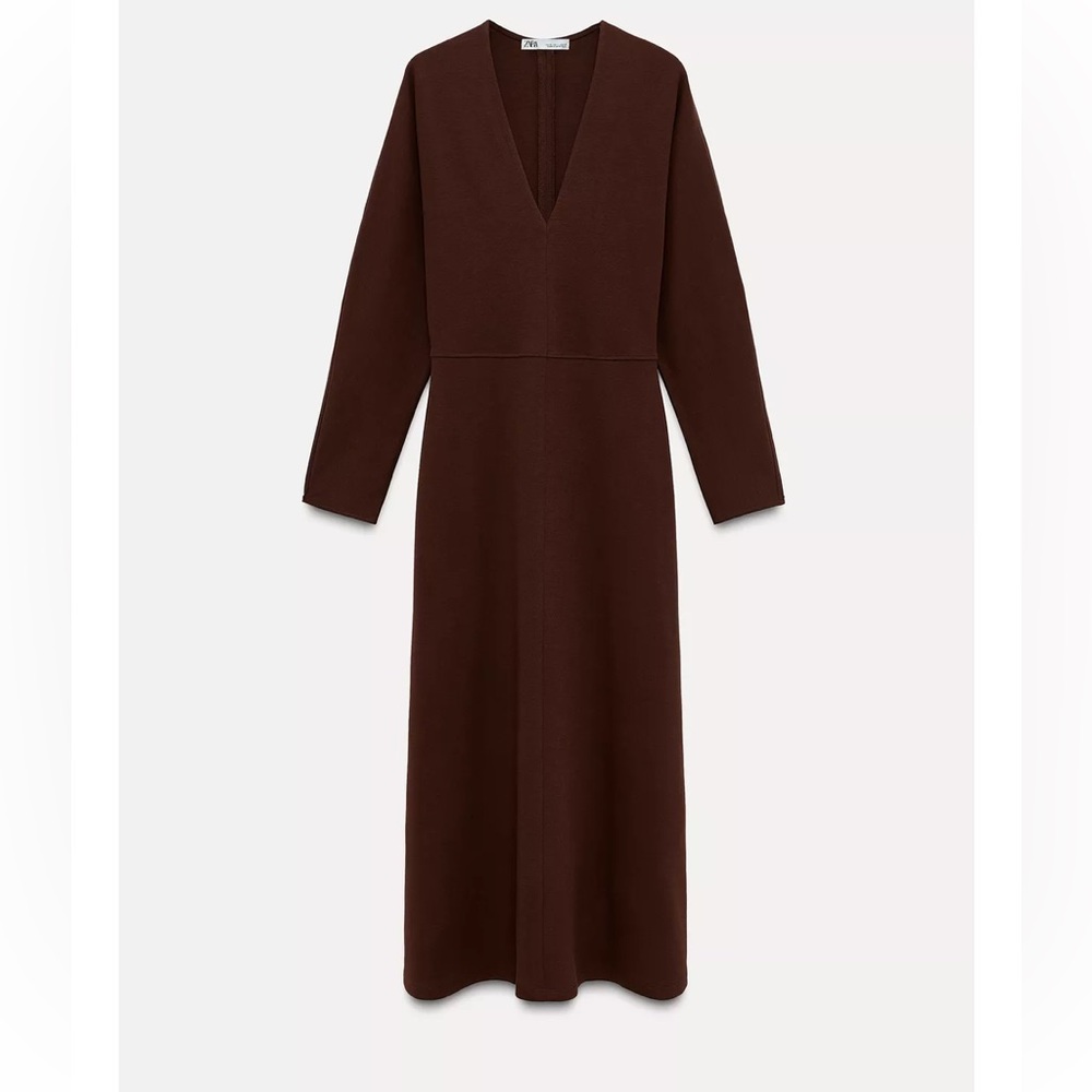 Zara Elegant Burgundy V-Neck Dress - Picture 4 of 13